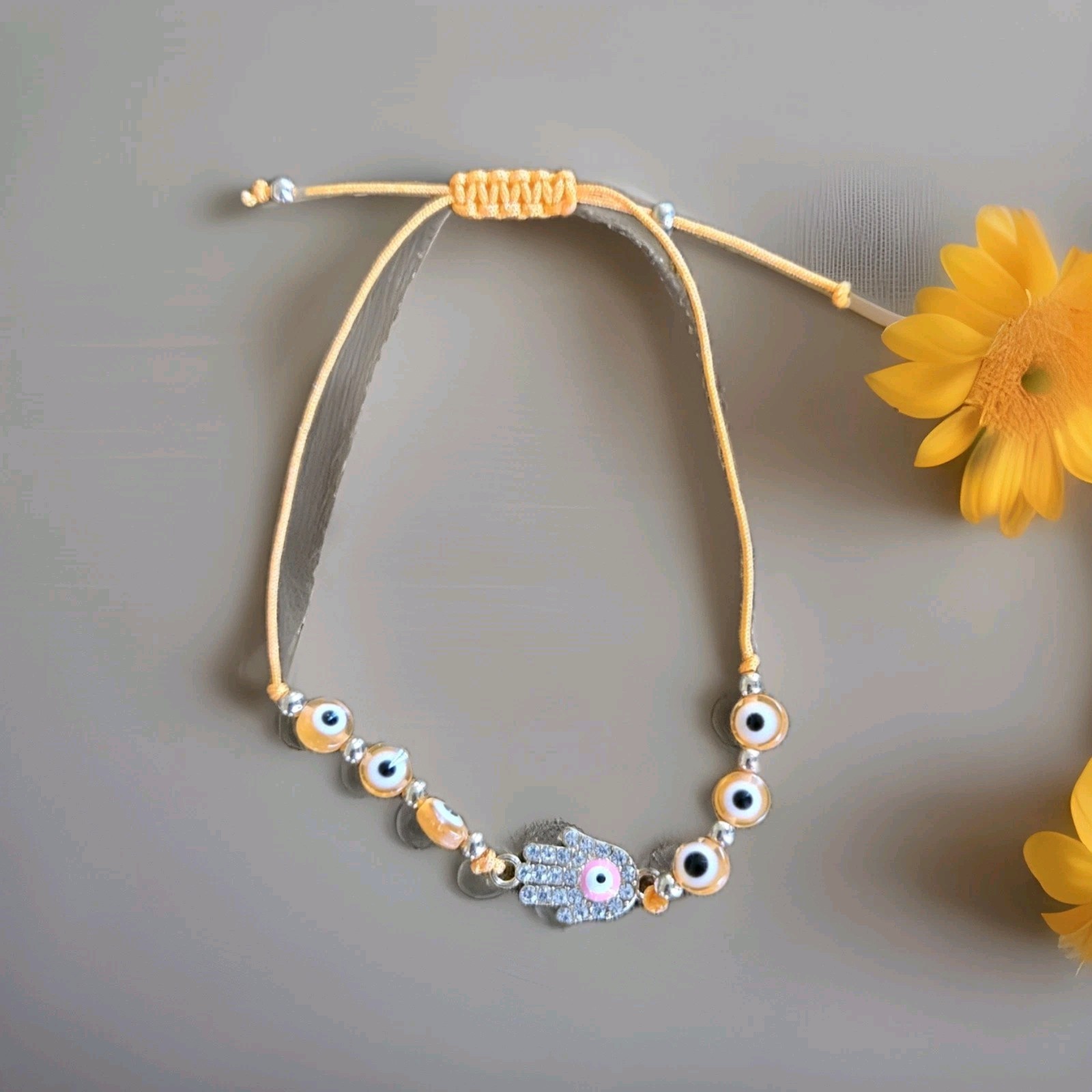 Evil Eye Protection Adjustable Mexican Style Slide Knot Bracelet Anklet