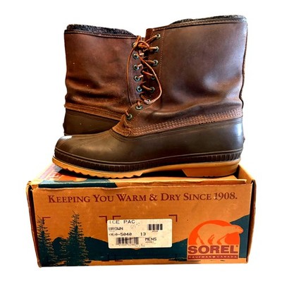 Sorel Mens Ice Pac Brown Insulated Winter Duck Boots 13 Made in Canada Outdoors