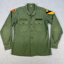 Vintage Vietnam Army Shirt Mens S 15.5x35 Cotton Sateen Green OG-107 1969 60s