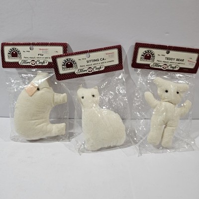 New 3 Vintage- BARNYARD Fibre Craft Animals-  Teddy Bear, Pig & Sitting Cat-