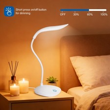 USB LED Desk Light Dimmable Bedside Reading Lamp Rechargeable Touch Control -