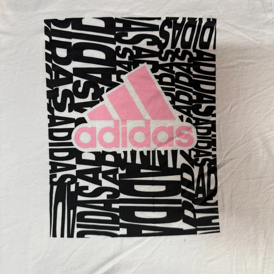 Camiseta Adidas Niñas Grande (14) Blanca Gráfica Algodón Ropa Informal Dobladillo Alto Bajo Foto 2 de 4