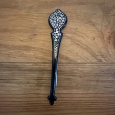 Large Vintage Antique Black Hair Stick Pick Rhinestones Classy