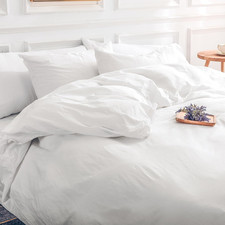 Cotton Duvet Cover Queen Size White, Organic Natural Linen Feel 100 Washed Cott