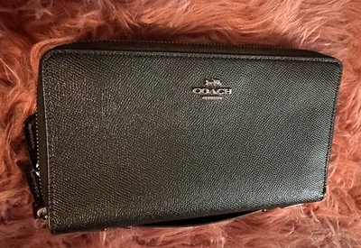 COACH Double Zipper Travel Wallet Clutch Organizer Black
