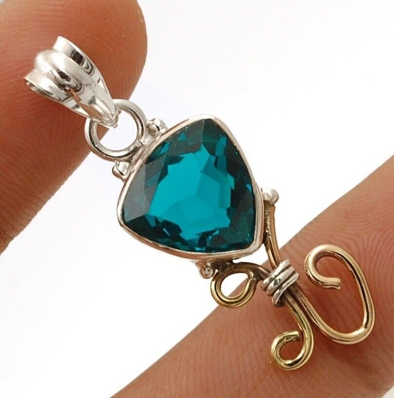 Two Tone Natural 3CT Apatite 925 Sterling Silver Pendant Jewelry @9-9