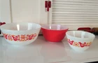 Vintage Set Of 3 Pyrex FRIENDSHIP Mixing Bowls #401, 402, 403 Birds Red Orange