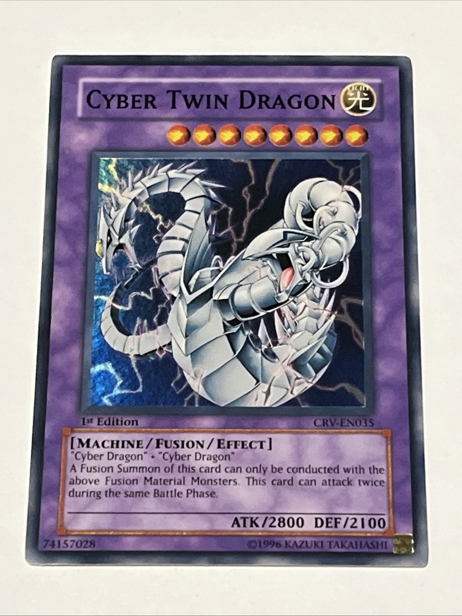 1996 Yugioh 1st Edition Cyber Twin Dragon Holo Rare CRV-EN035 Card