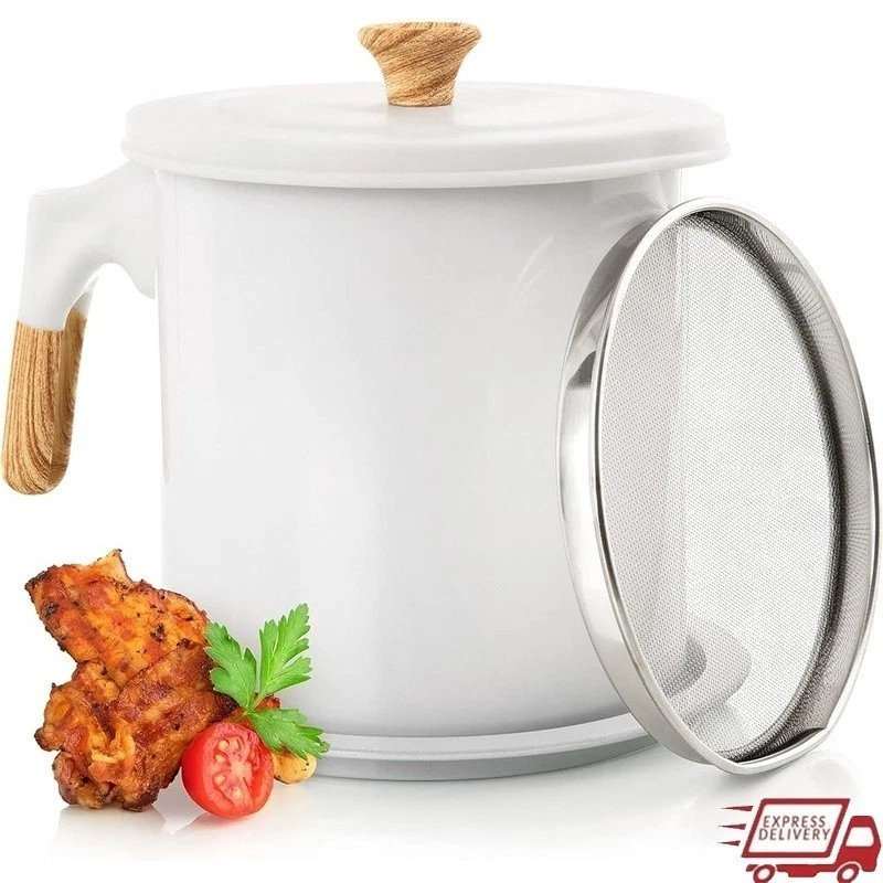 Large Cooking Oil Can W/ Fine Mesh Strainer Durable Grease Container Easy Clean