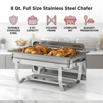 8 Qt Full Size Stainless Steel Chafer Chafing Dish Set Buffet Folding Frame