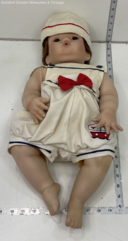 Unknown Brand Cream Red Sailor Bow Hat Porcelain Baby Doll Cloth Outfit