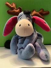 Disney Eeyore Christmas Reindeer Holiday 11  Stuffed Animal Bean Bag Plush