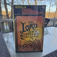 Vtg The Lord is My Shepherd Large Latch Hook Wall Rug Kit Bucilla 24  x36   12820