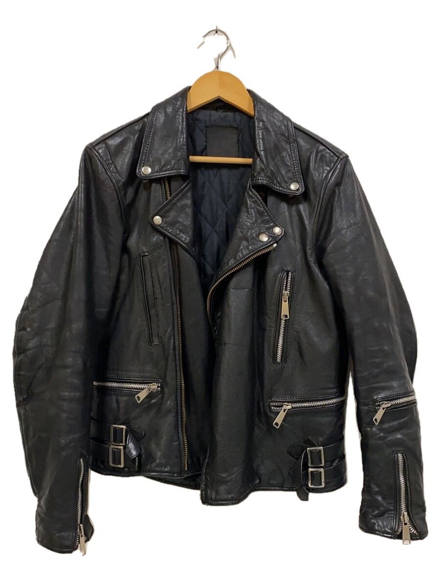 Men's Black Leather Double Rider Jacket - Size 50