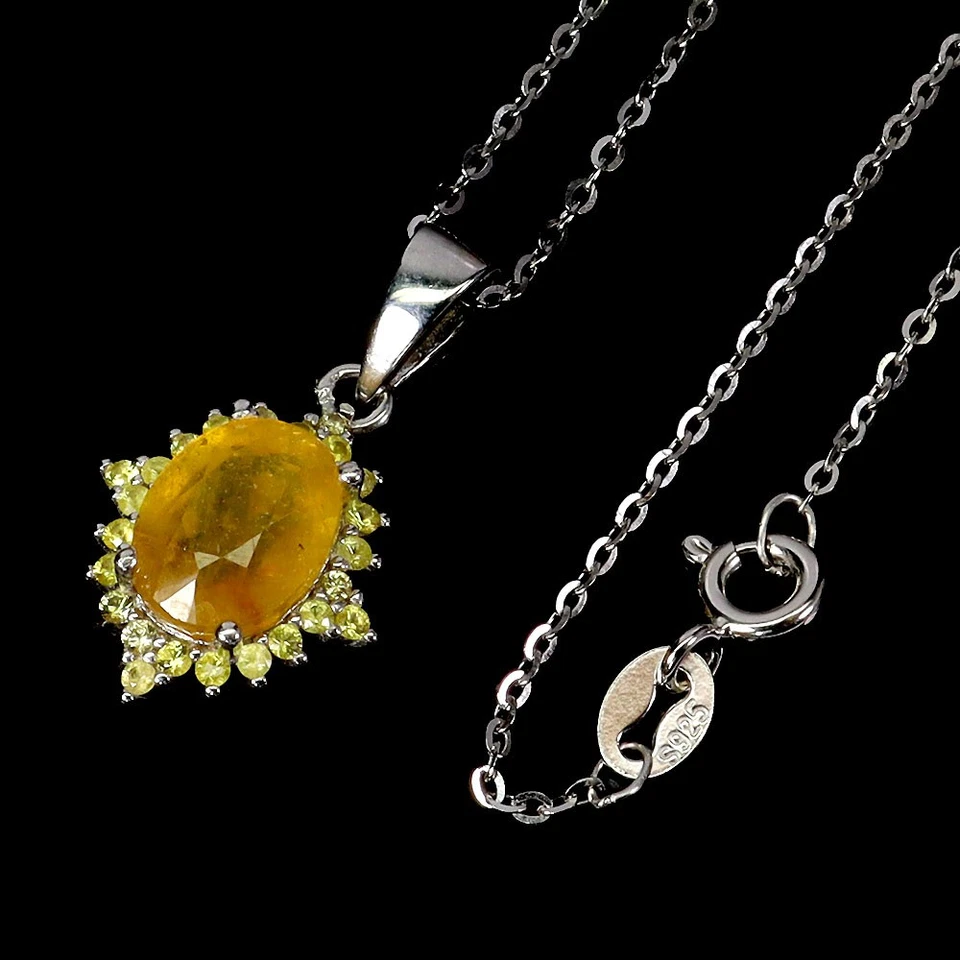 925 Sterlingsilber Halskette Oval Gelbe Saphir 9x7mm Natürlicher Edelstein 1 - Bild 2 von 4