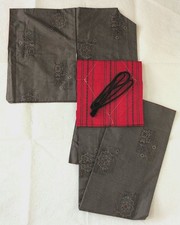Japanese Silk Kimono Set Dark Brown 3-Piece, Includes Nagoya Obi, Used