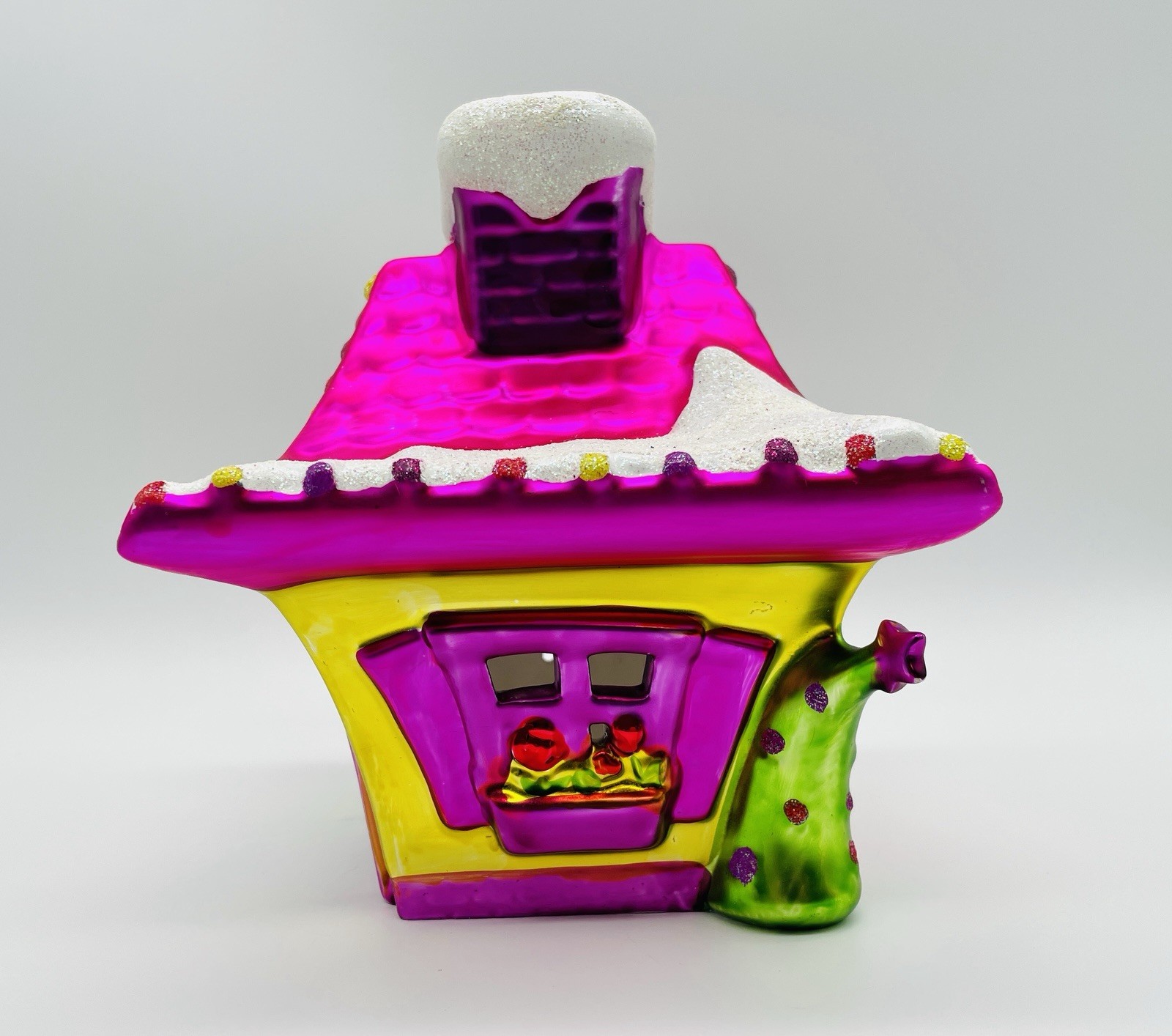 PartyLite Ceramic Whimsical Christmas Cottage Tealight House Pink Metallic