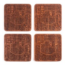 Xi'an Map Coaster by , Set of 4, Sapele Wooden Coaster with city map, Multipl...