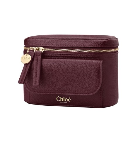 Chloe Parfum Burgundy Leather Pouch Cosmetic Makeup Bag -BNIB