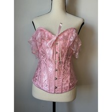 Small Corset Pink Floral Lace Sleeve Bustier Top Western Coquette Cottagecore