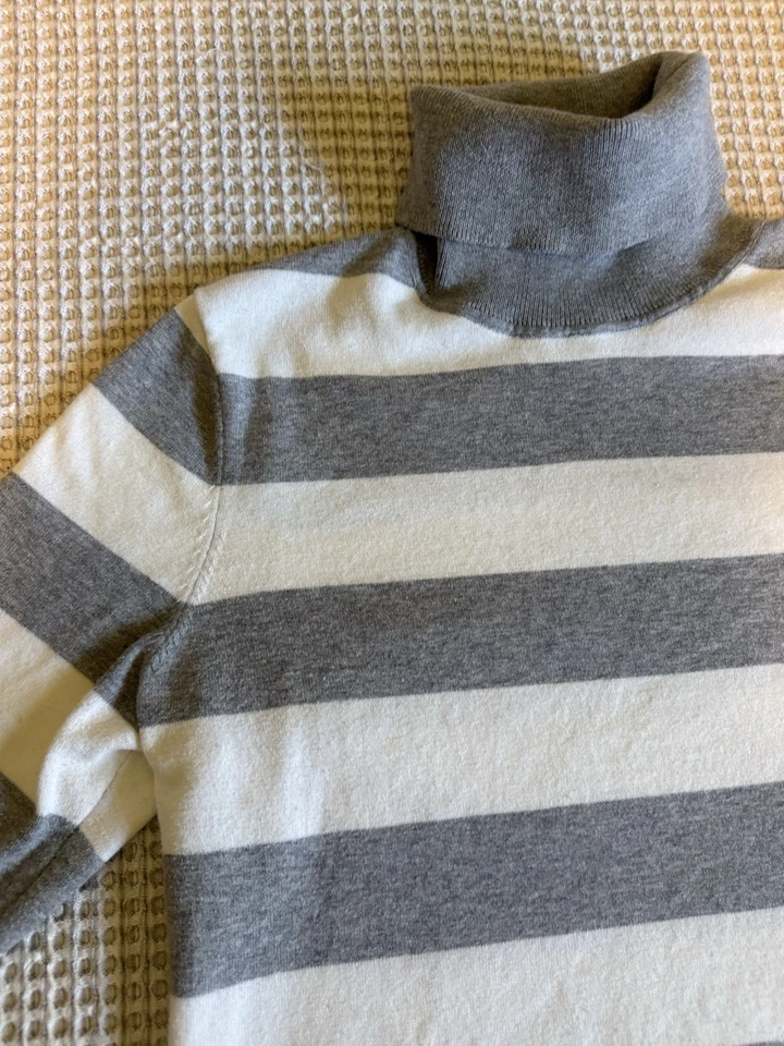 Tommy Hilfiger Suéter Rayas Cuello Alto Gris Blanco Puño Botón Para Mujer Grande Foto 4 de 4