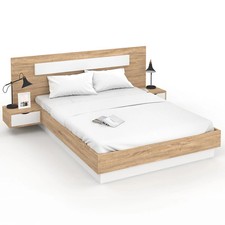 Lit double SANTA avec tête de lit + tables de chevet intégrées et sommier 140 x