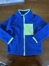 🔥Jumping Beans Blue Fleece Jacket Toddler 4T Green Trim Zip Up Warm Lightweight