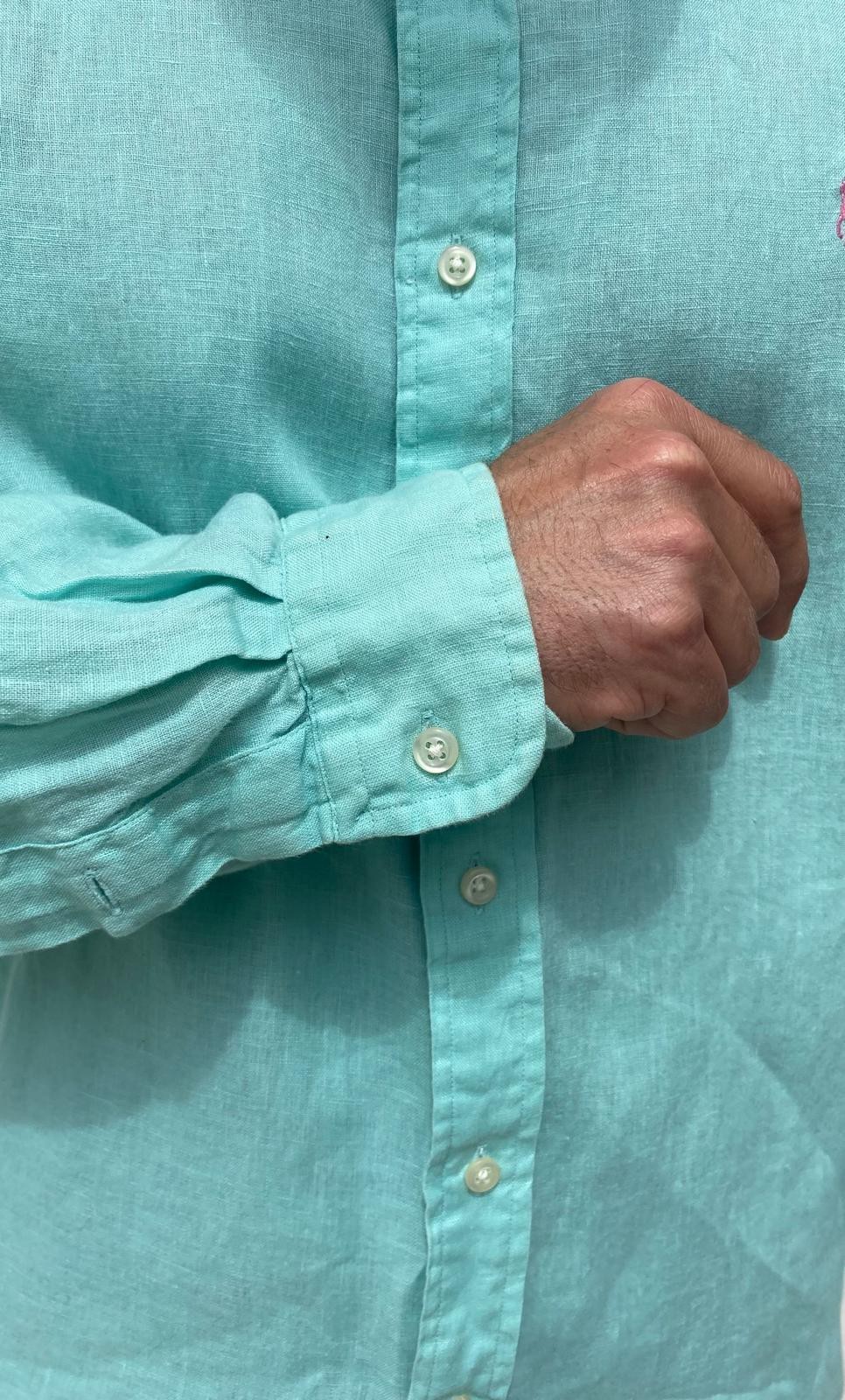Ralph Lauren Men's Green Linen Shirt Size 42 UK Vintage RRP £150 image 9