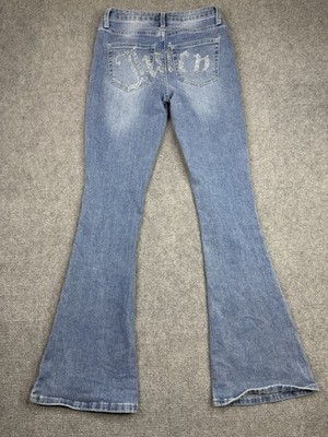 Juicy Couture Lunita Flare Jeans Womens 1/25 Blue Embellished Stone Stretch