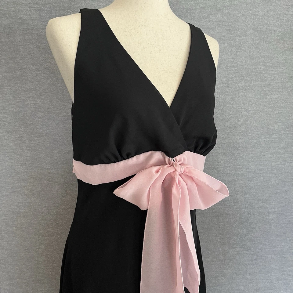 Bisou Bisou Y2K Black Babydoll Dress Size 14 Pink Bow Fairy Romantic Made in USA - Image 2 of 4