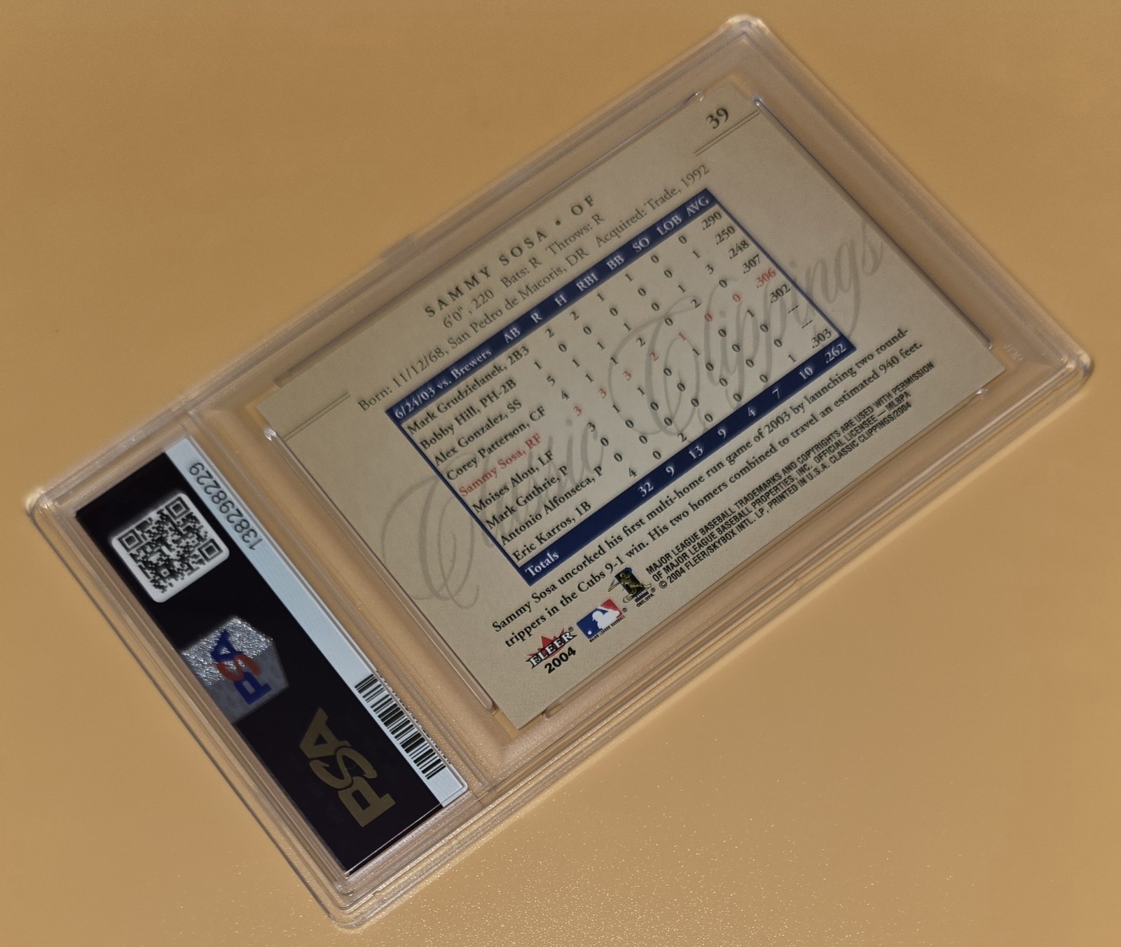 Sammy Sosa PSA 10 Low Pop 2004 Fleer Baseball Classic Clippings Chicago Cubs view 16