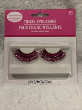 Adult Women's Halloween Tinsel False Eyelashes PINK Party Costume Accessory