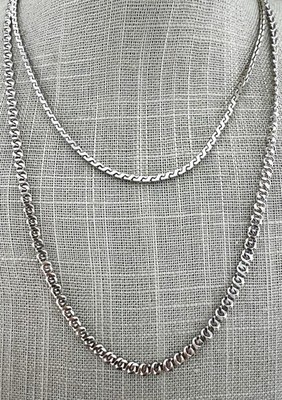 Vintage Monet Necklace Lot Silver Tone Flat Curb Link Serpentine Signed 15  20 