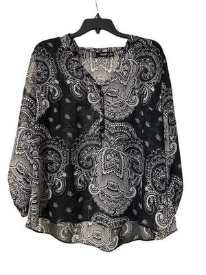 a.n.a. A New Approach Blouse Women s Size XL sheer v-neck ½ button casual top