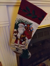 NEEDLEPOINT CHRISTMAS STOCKINGS LOT OF 3
