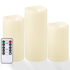 Large Waterproof Flameless Candles 6" 8" 10" x 4" - Outdoor Indoor LED Pillar...