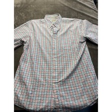 LL Bean Men Seersucker Short Sleeve Button Down Shirt Large Regular Check 501414