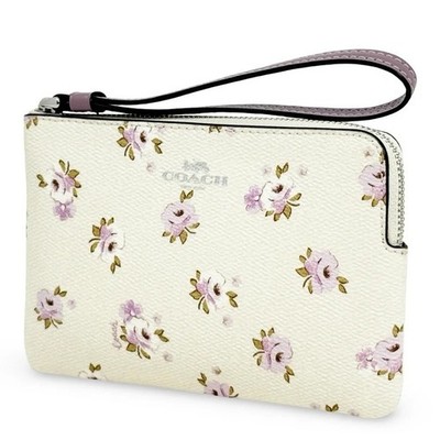 Coach Women's Small Corner Zip Wristlet with Floral Print (Chalk Multi