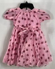 Dolce & Gabbana Girl's Pink Polka Dot Silk Puff Sleeve Dress Sz 18-24M