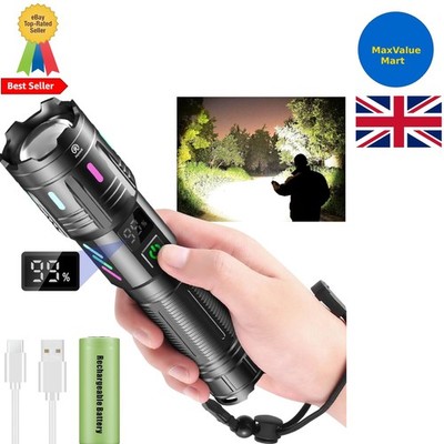 Robuste zoombare LED Taschenlampe 500000 Lumen - inklusive USB-C Akku