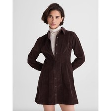 Madewell Seamed Button Up Mini Dress Corduroy Dark Carob Long Sleeve US 8 NWT