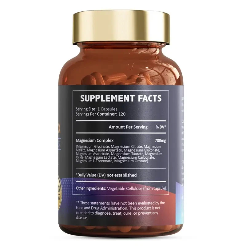 Complejo de Magnesio 12 en 1 Glicinato de Magnesio, Citrato, Malato, Orotato EE. UU. 120C Foto 2 de 2