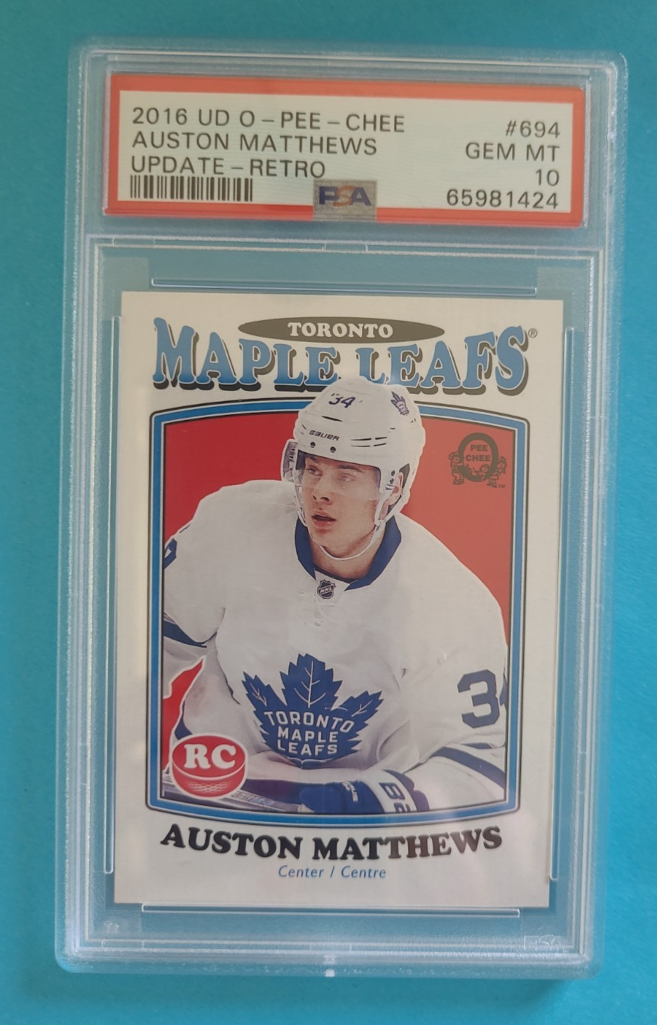 2016-17 Auston Matthews OPC O-PEE-CHEE #694 Retro Rookie RC PSA 10 GEM MINT view 2
