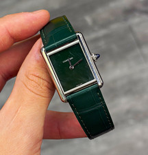 Cartier Tank Must Large Quartz Steel Green Dial Leather Strap WSTA0056 4323