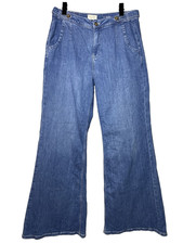 Pilcro Tower Flare Jeans Women's 31 Blue Denim Boho Wide Leg Cotton Stretch