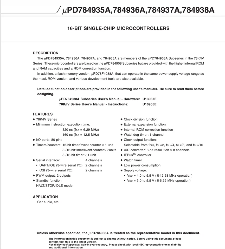 NEC 16-BIT Single-Chip Microcontroller 100-pin plastic QFP (1 Piece) - Image 2 of 4