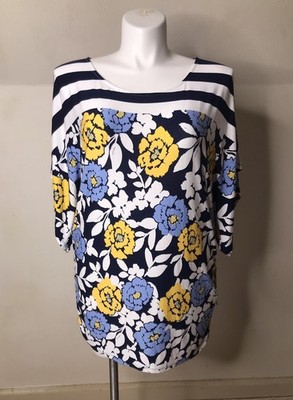 Ruby Rd Perennial Pop Floral Stripe Tshirt Size L