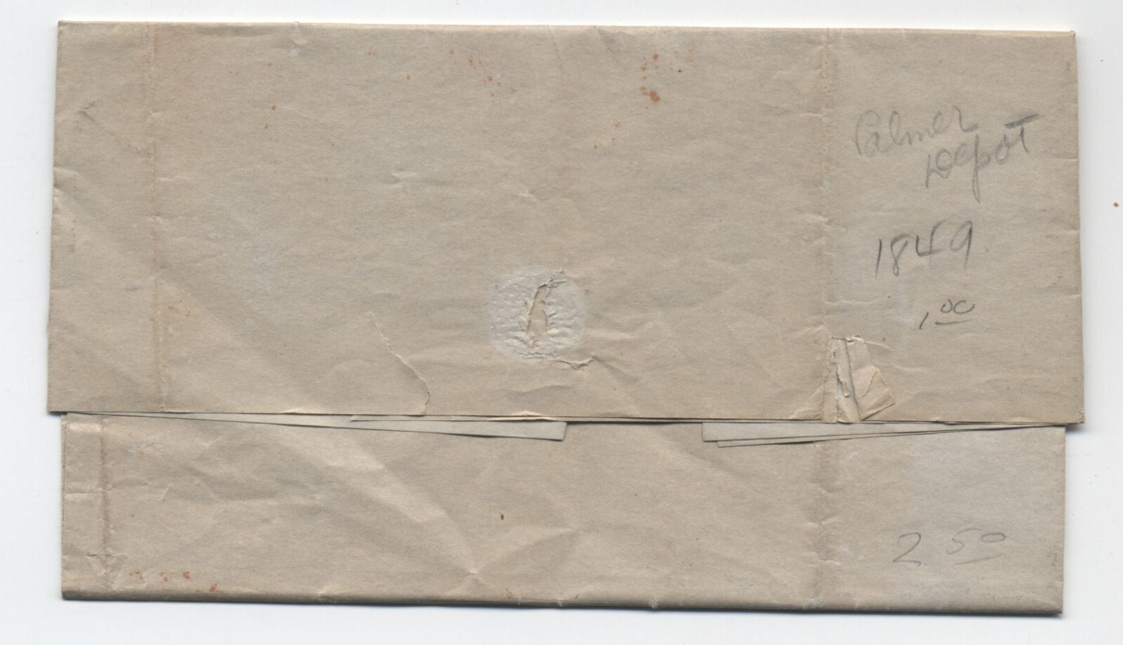 1848 Palmer Depot MA red CDS stampless cover paid and 5 to Springfield