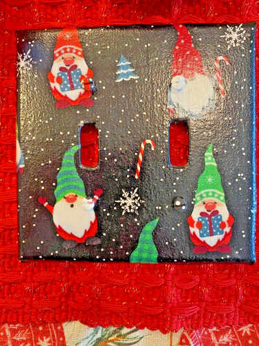 WEIHNACHTEN SCHNEEMANN & ZWERGE HANDGEFERTIGTE SCHALTPLATTE & STECKDOSENABDECKUNGEN SET MIT STOFF - Bild 9 von 14