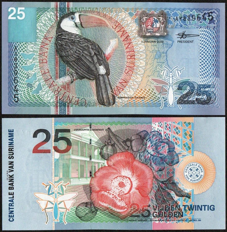 Suriname 25 Gulden 2000 UNC P148 Banknote - Image 1 of 1